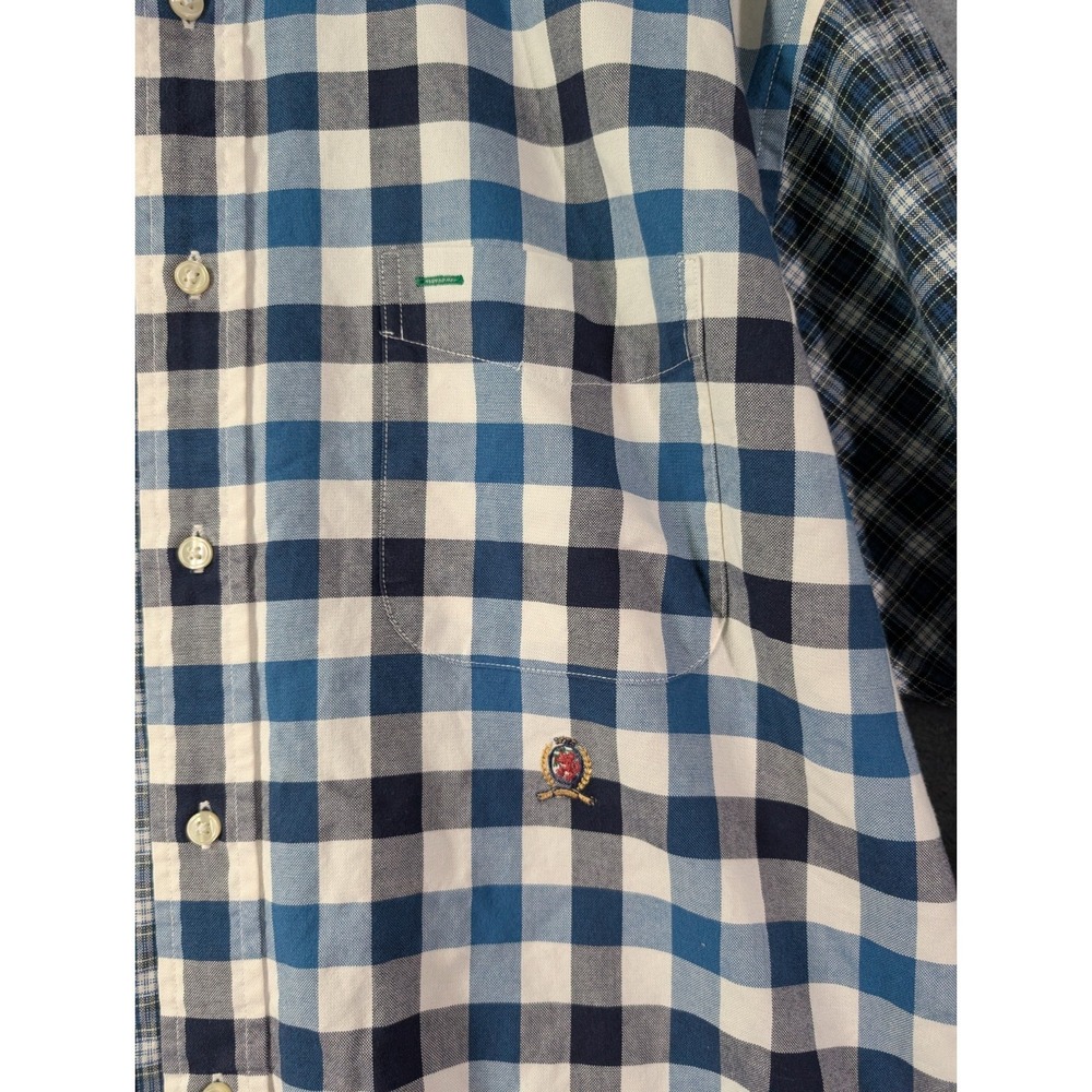 Tommy Hilfiger Mens Large Patchwork Plaid Shirt VTG Y2K Blue Button Down Cottage - Picture 3 of 10